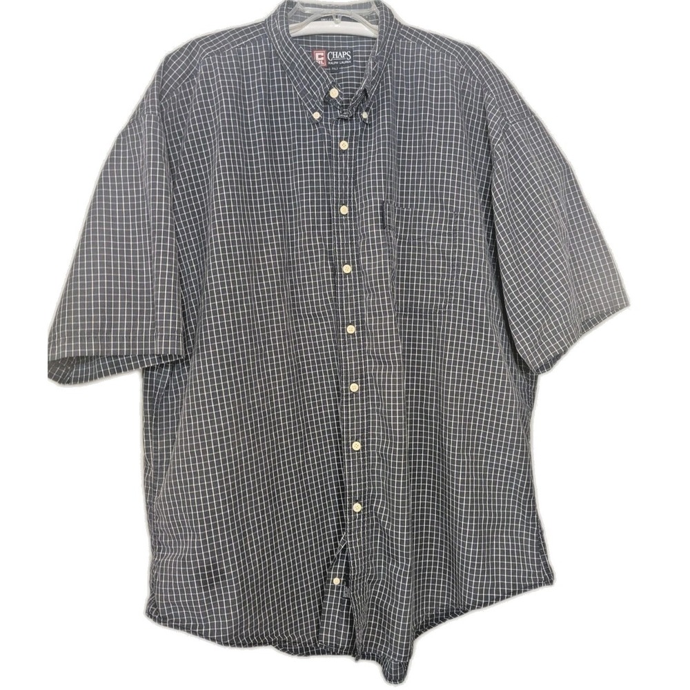Chaps Ralph Lauren Shirt Men's Vintage Blue Button Up short Sleeve Shirt 2XLT